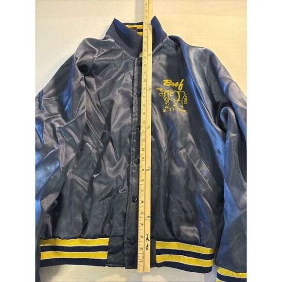 Mens Vintage Aristo Jac by Hilton Satin Snap Jacket Stripe Blue‎ Yellow M - Picture 5 of 9